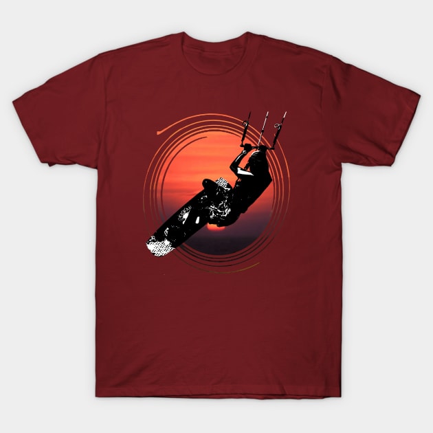 Kitesurf Action Artistic Kitesurfer Silhouette Sunset T-Shirt by taiche